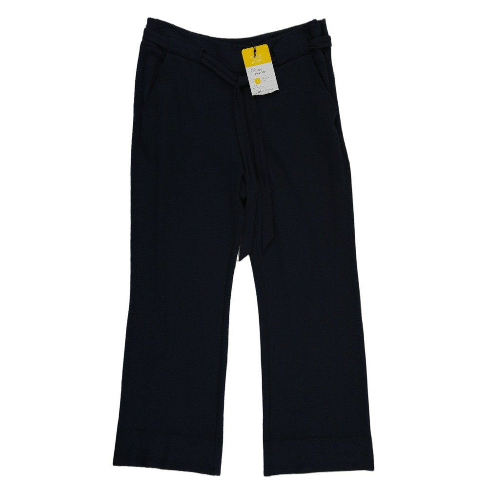 NEW Cabi Easy Crop Pants Women's Size 8 Navy Blue Wide Leg Tie Trousers